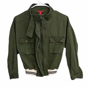 Chelsea & Violet Olive Green Utility Bomber Jacket with Striped Hem. Size XS